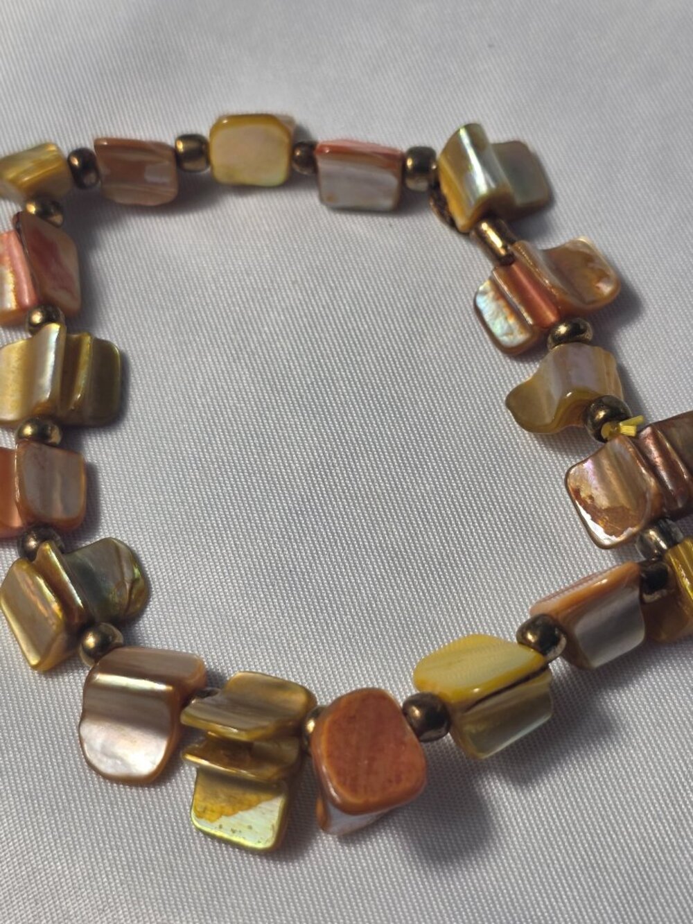 Coastal-Inspired, Earth-Tone Iridescent Shell Nugget Stretch Bracelet
